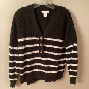 RACHEL ZOE SIZE LARGE BLACK WHITE STRIPED V NECK COTTON BLEND HENLEY SWEATER